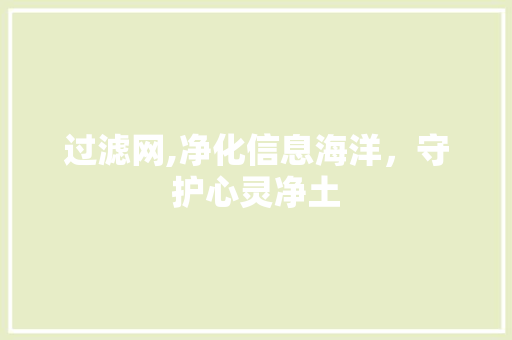 过滤网,净化信息海洋，守护心灵净土