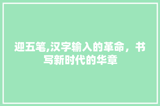 迎五笔,汉字输入的革命，书写新时代的华章