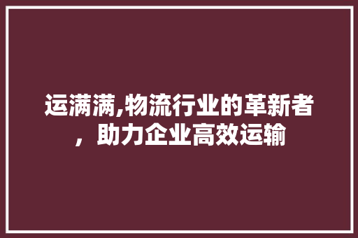 运满满,物流行业的革新者，助力企业高效运输