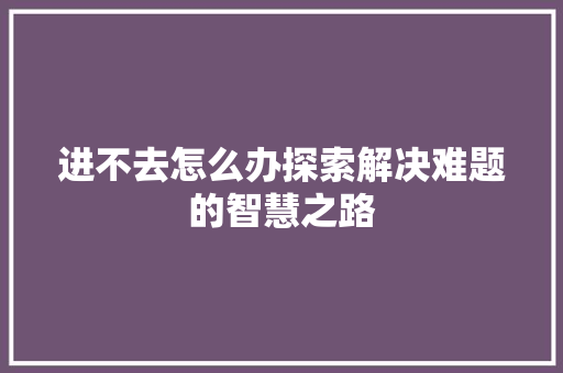 进不去怎么办探索解决难题的智慧之路