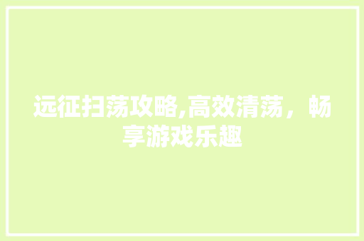 远征扫荡攻略,高效清荡，畅享游戏乐趣