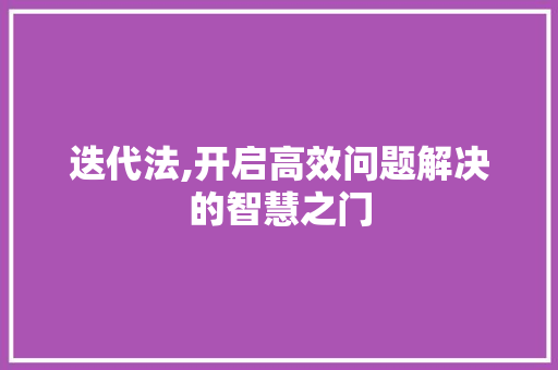 迭代法,开启高效问题解决的智慧之门