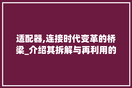 适配器,连接时代变革的桥梁_介绍其拆解与再利用的艺术