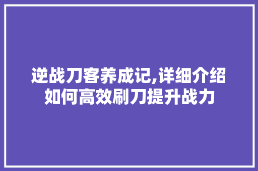 逆战刀客养成记,详细介绍如何高效刷刀提升战力