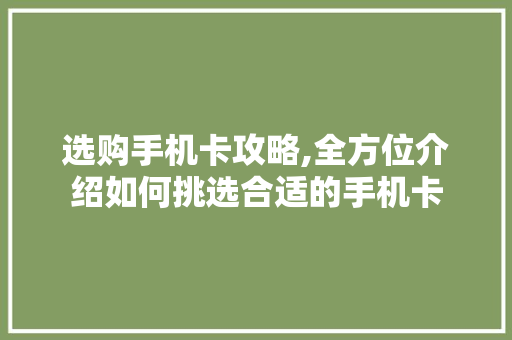 选购手机卡攻略,全方位介绍如何挑选合适的手机卡