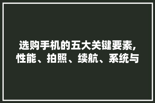 选购手机的五大关键要素,性能、拍照、续航、系统与价格