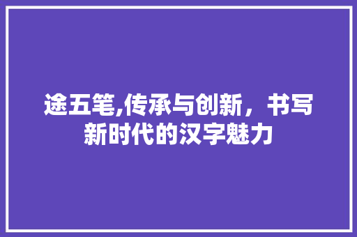 途五笔,传承与创新，书写新时代的汉字魅力