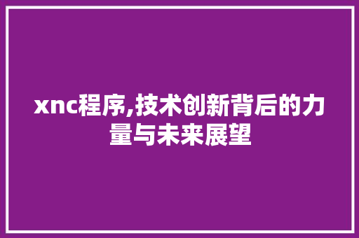 xnc程序,技术创新背后的力量与未来展望