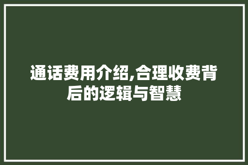 通话费用介绍,合理收费背后的逻辑与智慧