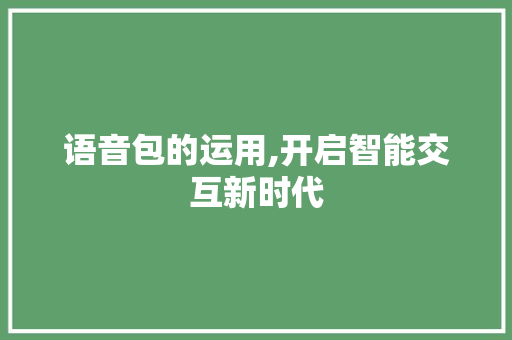 语音包的运用,开启智能交互新时代
