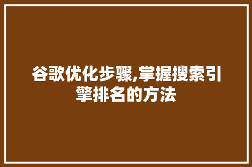 谷歌优化步骤,掌握搜索引擎排名的方法 建站教程