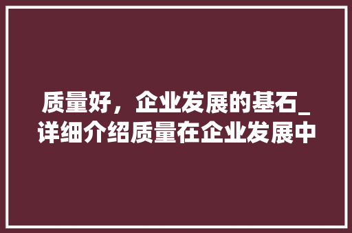 质量好，企业发展的基石_详细介绍质量在企业发展中的重要性 友链在线