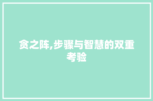贪之阵,步骤与智慧的双重考验 服务器/数据库