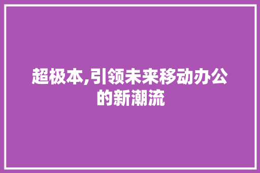 超极本,引领未来移动办公的新潮流