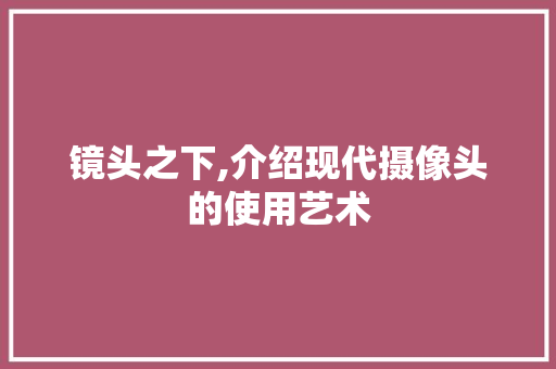镜头之下,介绍现代摄像头的使用艺术