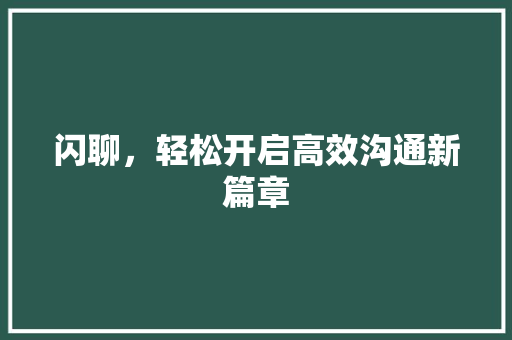 闪聊，轻松开启高效沟通新篇章