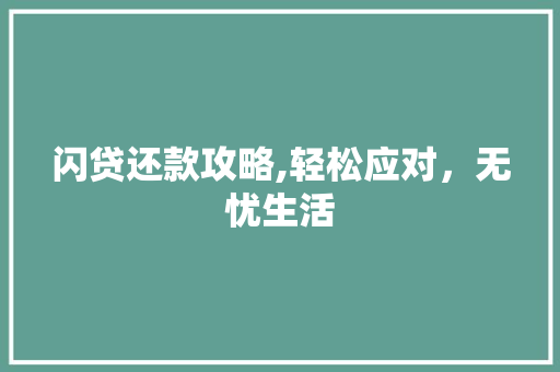 闪贷还款攻略,轻松应对，无忧生活