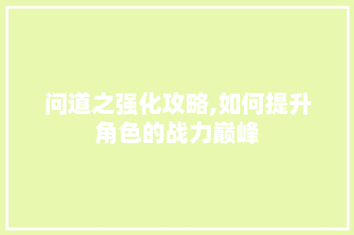 问道之强化攻略,如何提升角色的战力巅峰