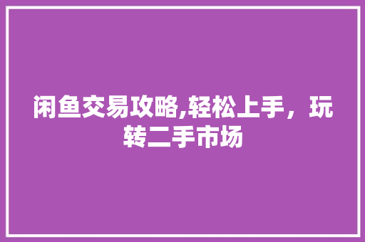 闲鱼交易攻略,轻松上手，玩转二手市场