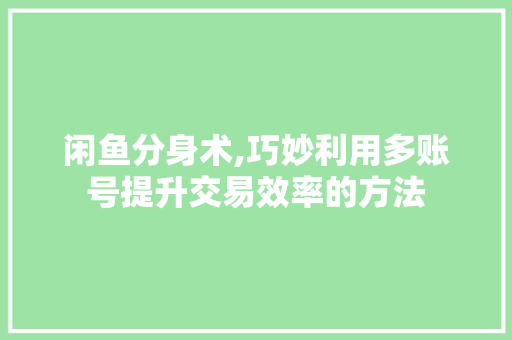 闲鱼分身术,巧妙利用多账号提升交易效率的方法