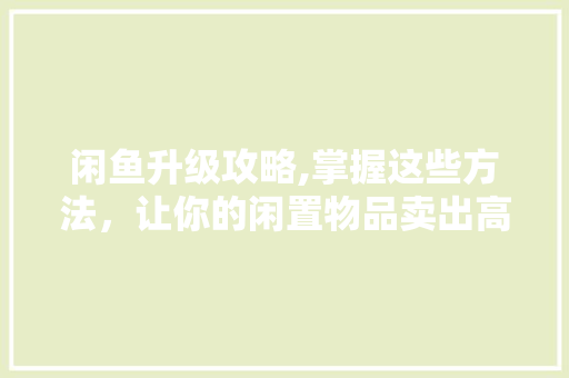 闲鱼升级攻略,掌握这些方法，让你的闲置物品卖出高价！ 友链在线