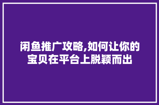 闲鱼推广攻略,如何让你的宝贝在平台上脱颖而出