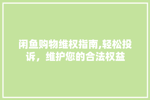 闲鱼购物维权指南,轻松投诉，维护您的合法权益