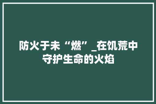 防火于未“燃”_在饥荒中守护生命的火焰