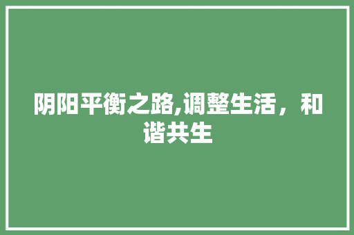 阴阳平衡之路,调整生活，和谐共生