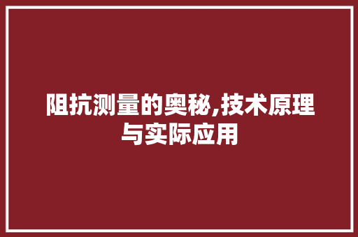阻抗测量的奥秘,技术原理与实际应用