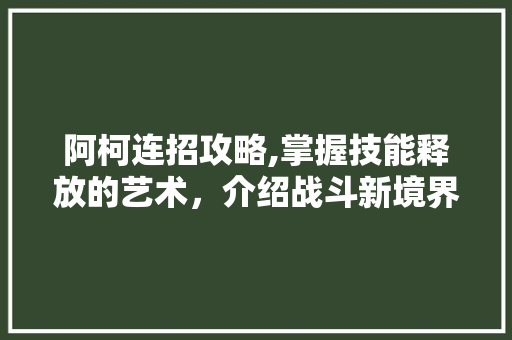 阿柯连招攻略,掌握技能释放的艺术，介绍战斗新境界