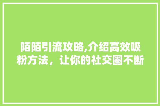 陌陌引流攻略,介绍高效吸粉方法，让你的社交圈不断扩大！