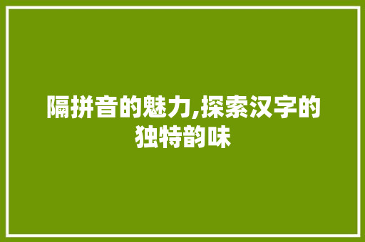 隔拼音的魅力,探索汉字的独特韵味 Web前端