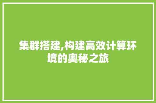 集群搭建,构建高效计算环境的奥秘之旅