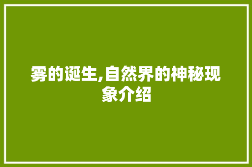 雾的诞生,自然界的神秘现象介绍