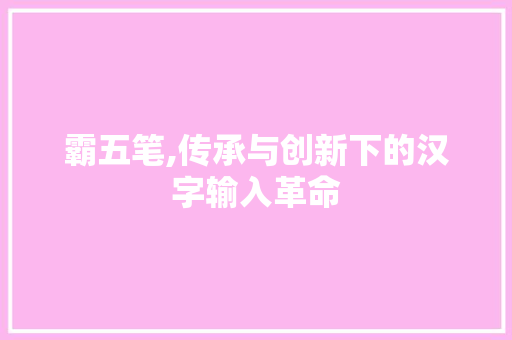 霸五笔,传承与创新下的汉字输入革命