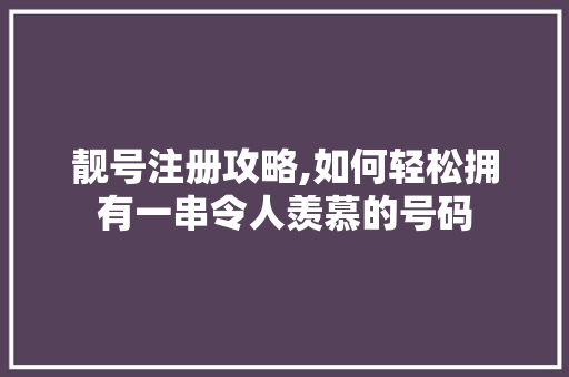 靓号注册攻略,如何轻松拥有一串令人羡慕的号码 Web前端