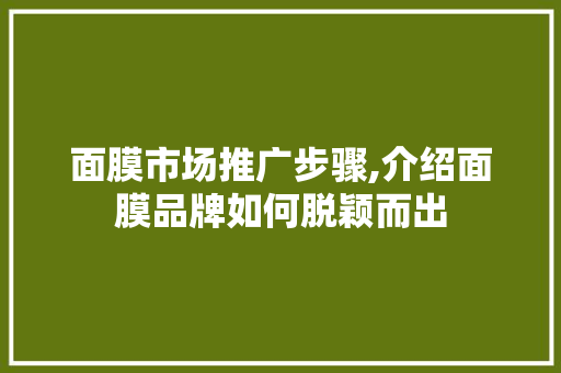 面膜市场推广步骤,介绍面膜品牌如何脱颖而出