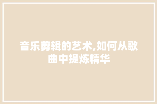 音乐剪辑的艺术,如何从歌曲中提炼精华