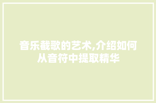 音乐截歌的艺术,介绍如何从音符中提取精华