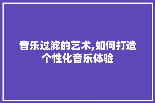音乐过滤的艺术,如何打造个性化音乐体验