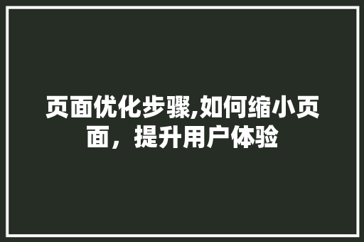 页面优化步骤,如何缩小页面，提升用户体验