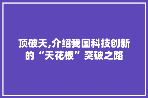 顶破天,介绍我国科技创新的“天花板”突破之路
