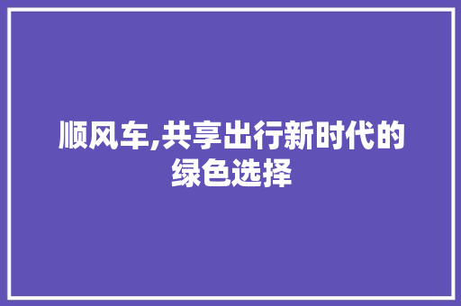 顺风车,共享出行新时代的绿色选择