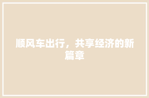 顺风车出行，共享经济的新篇章