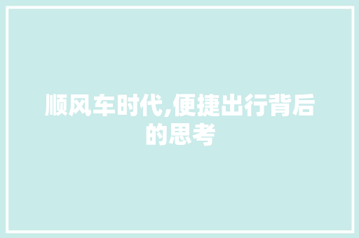 顺风车时代,便捷出行背后的思考