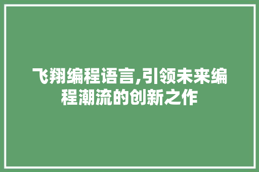 飞翔编程语言,引领未来编程潮流的创新之作
