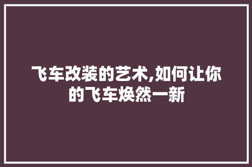飞车改装的艺术,如何让你的飞车焕然一新