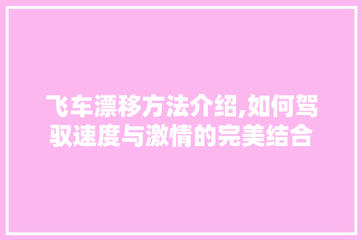 飞车漂移方法介绍,如何驾驭速度与激情的完美结合
