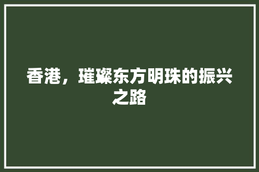 香港，璀璨东方明珠的振兴之路